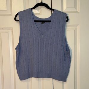 V-Neck Cable Knit Sweater Vest in Periwinkle/Light Blue